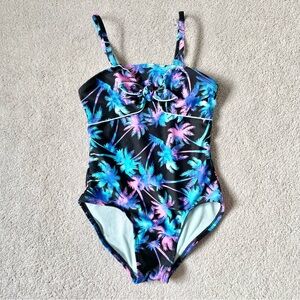 Cat & Jack tropical palm tree black purple blue neon one piece swimsuit small 6x